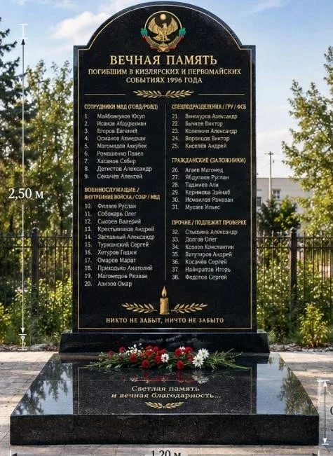 Открытие мемориала с именами погибших в январе 1996 года состоится 31 октября в с. Первомайское Хасавюртовского района